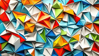 Vibrant three dimensional geometric background of folded paper.