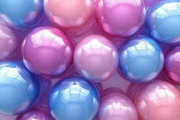 Abstract background of glossy pink purple and blue spheres.