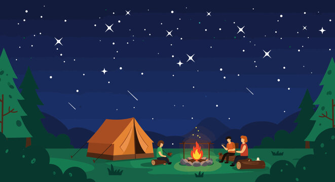 Camping Under the Stars A Nighttime Adventure with Friends around a Campfire