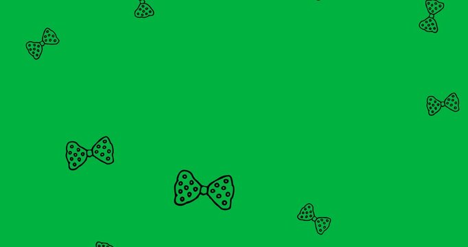 Multiple bow tie icons with polka dots pattern falling against copy space on transparent background