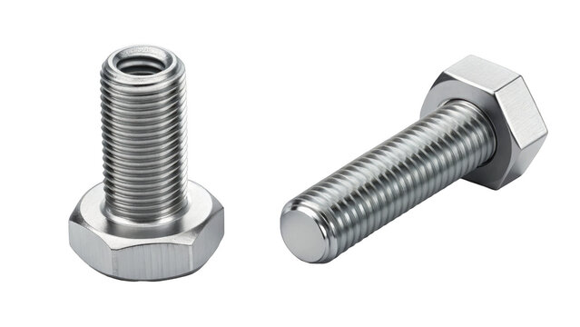 Metallic bolt and nuts isolated on transparent