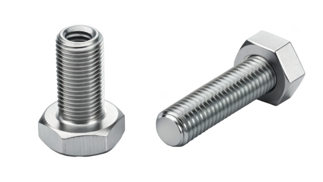 Metallic bolt and nuts isolated on transparent