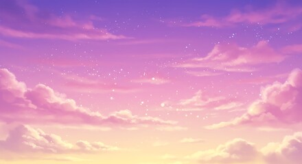 Beautiful anime sky with pink and purple clouds at sunset