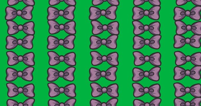 Multiple purple bow tie icons in seamless pattern against copy space on transparent background
