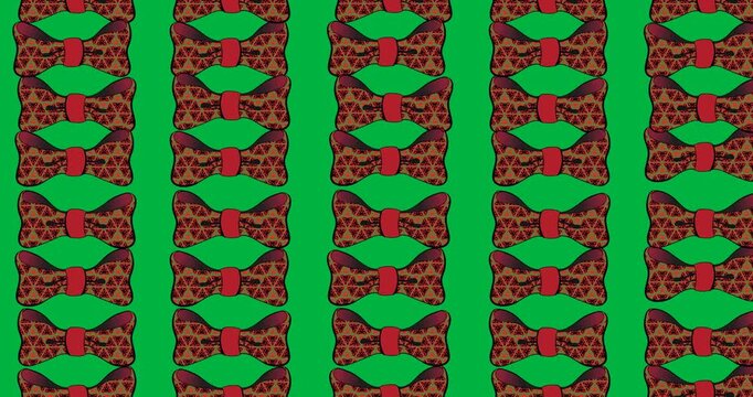 Multiple red bow tie icons in seamless pattern against copy space on transparent background