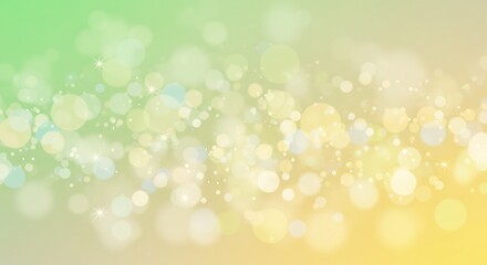 Soft focus bokeh lights in pastel green yellow and white gradient background