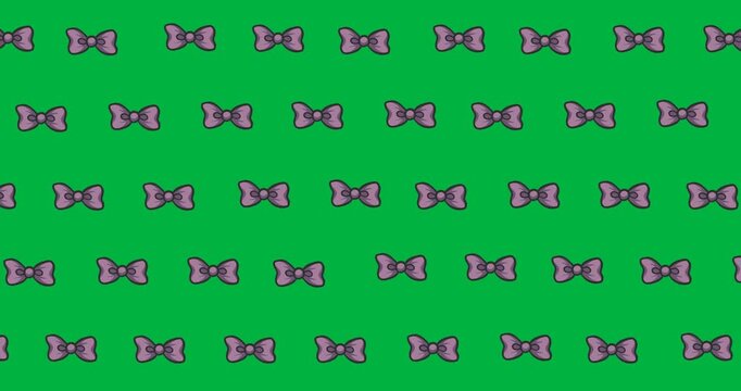 Multiple purple bow tie icons in seamless pattern against copy space on transparent background