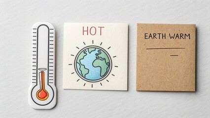 Thermometer Illustration Displaying High Temperature with Earth and Environment Message on Craft Paper Background
