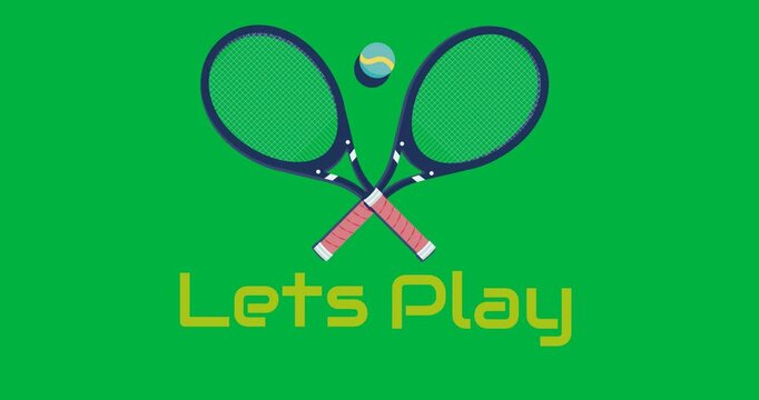 Lets play text over pair of rackets and tennis ball icon against transparent background