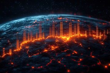 Futuristic Global Data Network Visualization Over Earth From Space.