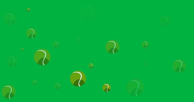 Digital animation of multiple tennis ball icons with copy space on transparent background