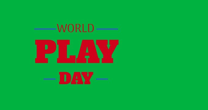 Digital animation of world play day text banner against transparent background
