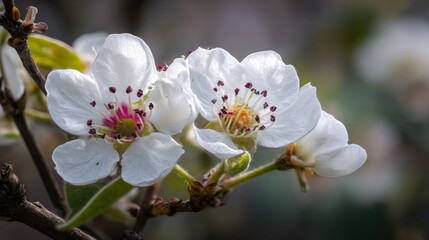 Obraz premium Close up of white blossoms with pink centers