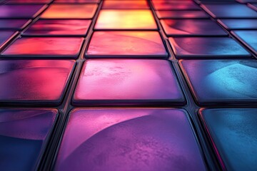 Vibrant glowing tiled floor with colorful light reflections.