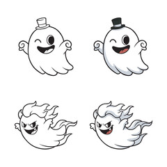 Cute Cartoon Friendly Haunt, Fiery Haunt with Line Drawing Vector Illustration