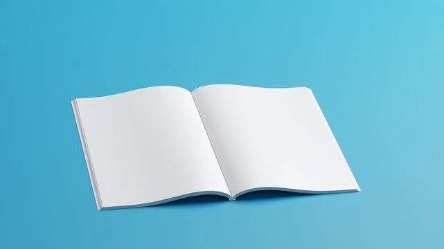 Open White Paper Magazine Mockup on Light Blue Surface with Soft Shadows For Advertising Or Promotion Materials Flat Lay