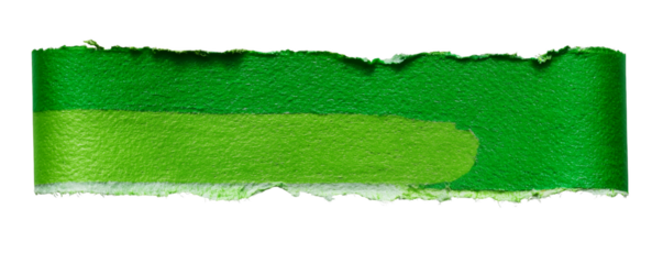 A vibrant green torn paper strip with rough edges on white and transparent background. Concept for eco-friendly designs, natural product packaging and environmental awareness campaigns