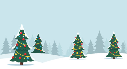 Winter Wonderland Christmas Trees in Snowy Forest Illustration