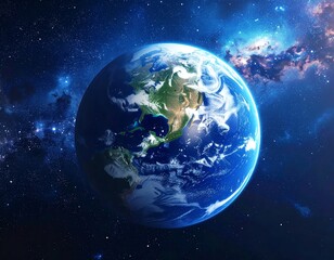 Obraz premium Blue planet Earth viewed from space amid a nebula