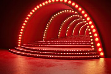 Theatrical stage with steps and glowing red light arches.
