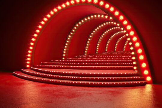 Theatrical stage with steps and glowing red light arches.
