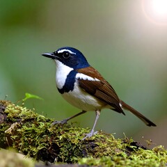 Obraz premium Blue-collared bird perched on a mossy branch