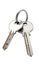 Two metallic keys, a key ring, close-up