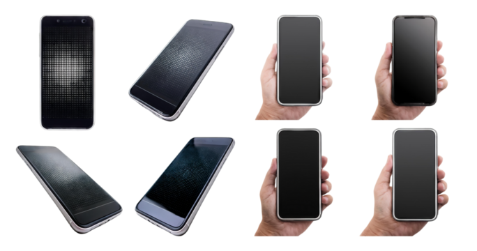 Modern Smartphone Display Collection on Blank Background, isolated on transparent background