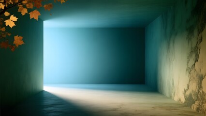 A room with falling leaves coming through