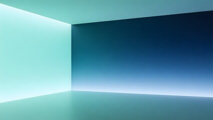 A room with two walls lit by neon lights