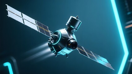 A satellite in orbit with solar panels