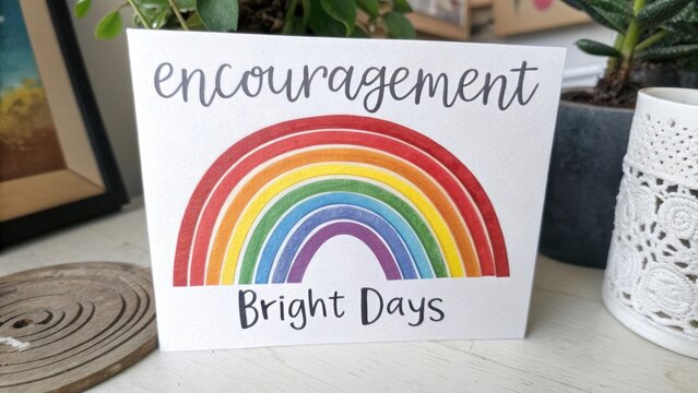Inspirational art print featuring a colorful rainbow and motivational message about bright days and encouragement for positivity