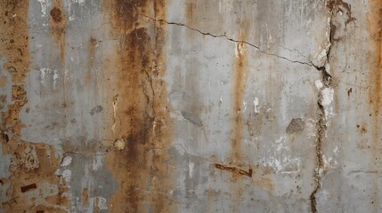Industrial concrete wall with rust stains, cracks, and weathered texture for background and design projects