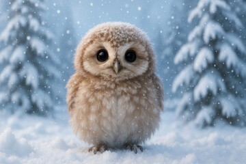Obraz premium Adorable owl in snowy forest.