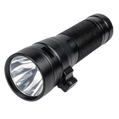 Black tactical flashlight,  round head, textured grip
