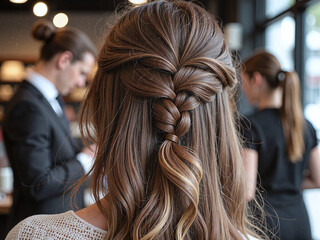 Back view shot of a loose fishtail braid, casual and effortless vibe,The fishtail braid reflects casual beauty, perfect for a fresh everyday look.