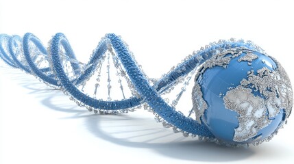 3D Illustration of a DNA Strand Encircling a Blue Globe Representing Global Biotechnology and Genetic Research Concepts