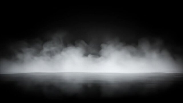 Atmospheric Fog Rolling Across Dark Floor in Slow Motion Stock Footage