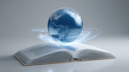 Open Book with Digital Globe Illustration Representing Knowledge and Global Information Exchange in Modern Education