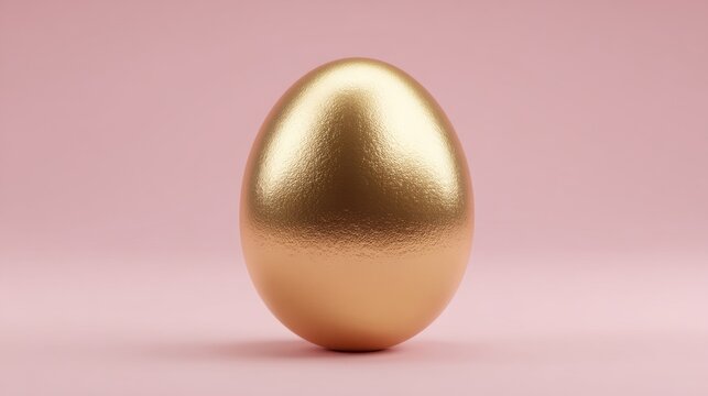 Shiny Golden Egg on Soft Pink Background, Ideal for Easter and Spring Celebrations, Symbol of Wealth and Prosperity - Powered by Adobe