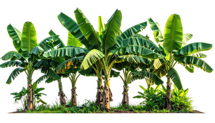 Lush banana trees, vibrant green foliage, tropical garden