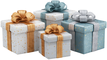 Beautifully wrapped gift boxes for any occasion high resolution festive presents with ribbons isolated on white clean background ideal for holiday birthdays weddings ecommerce mockups