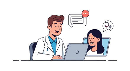 Online healthcare consultation with doctor and patient via video call technology