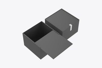2 boxes with slider cover opened and closed for branding and identity. 3d illustration
