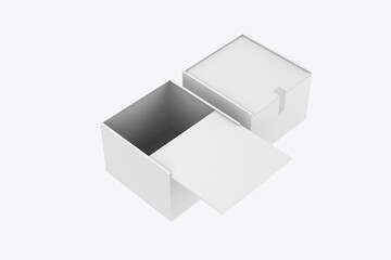 2 boxes with slider cover opened and closed for branding and identity. 3d illustration