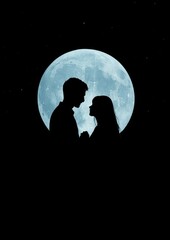 Romantic silhouette under full moon.