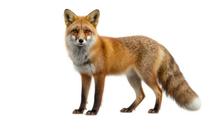 Fototapeta premium Red Fox Standing Isolated on White Background – Realistic Animal Photo 