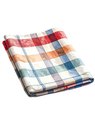 Folded, multicolored checkered tablecloth