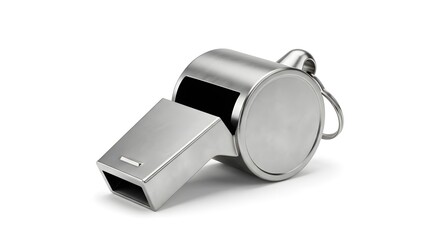 Classic Metal Whistle Isolated on White Background for Sports, Safety, and Emergency Signals