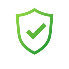 Green shield with a check mark symbolizing security and protection isolated on transparent background